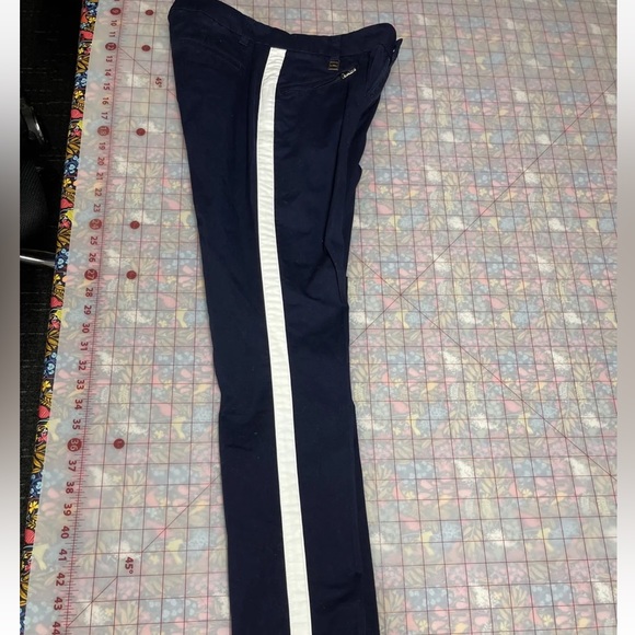 LRL Ralph Lauren Active Pant Ski Inspired Tuxedo Side Stripe Navy Flat Front - Picture 1 of 8